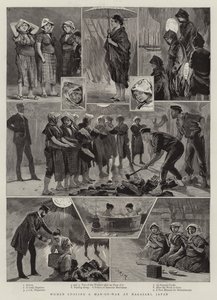 Kvinner samler en krigsmann i Nagasaki, Japan
